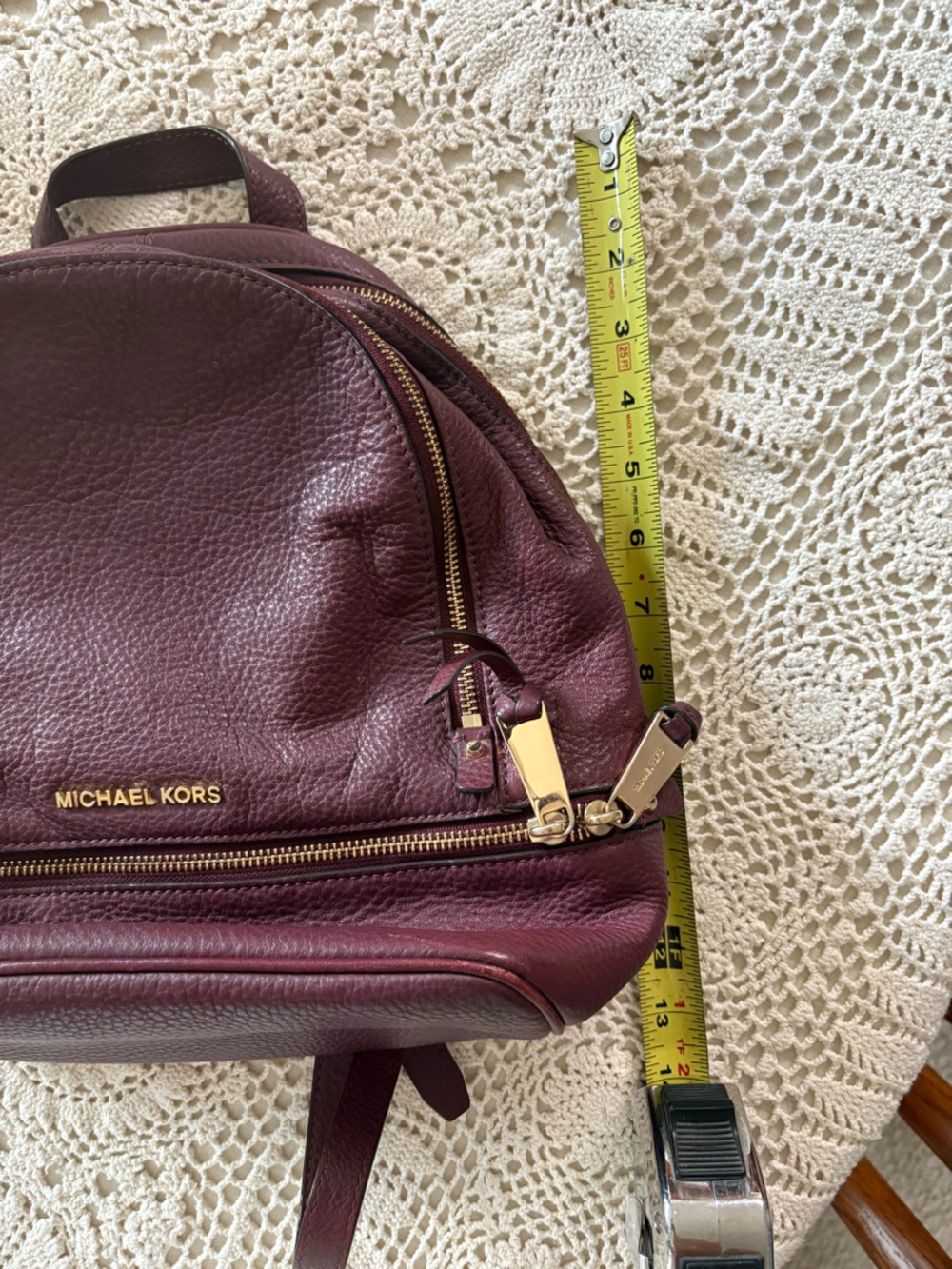 Michael Kors Burgundy Pebbled Leather Backpack with Gold Hardware - Picture 5 of 7